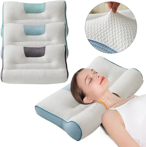Vista 8 de Almohada cómoda de apoyo cervical para mejorar el sueño, almohada cervical mejorada 2025 mejorada para mejorar el sueño cervical para dormir Azul