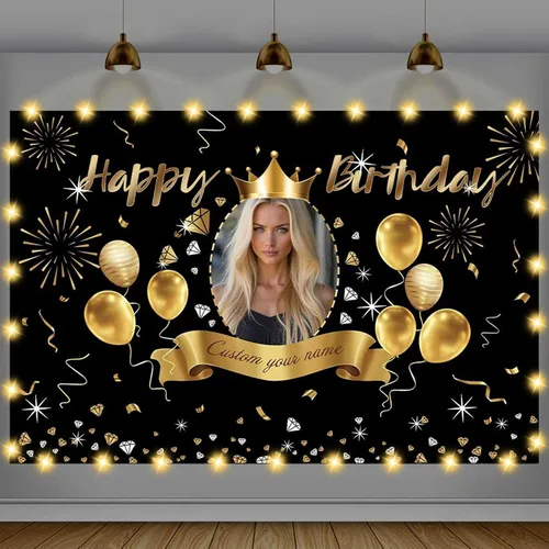 Vista 12 de Cartel de feliz cumpleaños beige personalizado para telón de fondo grande de feliz cumpleaños, globo aerostático, fiesta, interior y exterior