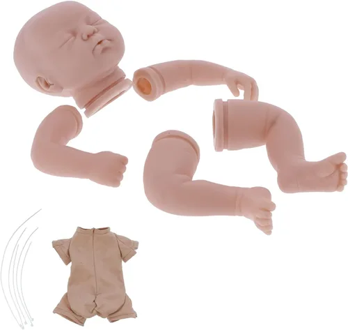 Vista 6 de Kit de 19 muñecas – Molde de muñeca bebé sin pintar con extremidades, cabeza, cuerpo de tela, ojos y accesorios