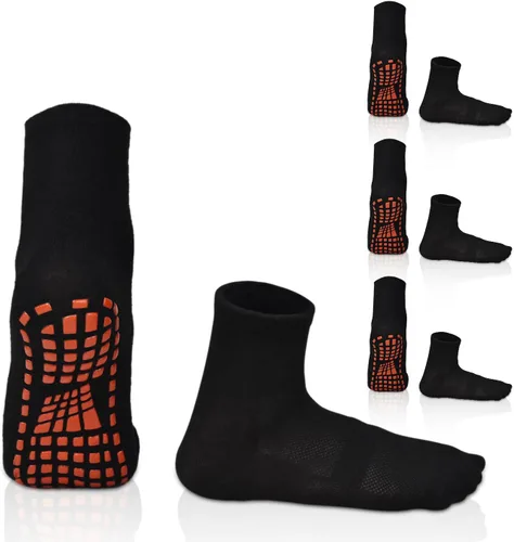 Vista 8 de SkiBeaut Calcetines antideslizantes para hombre, 3 pares de baldosas de madera, antideslizantes, para pilates, yoga, barre, hospital, pantuflas
