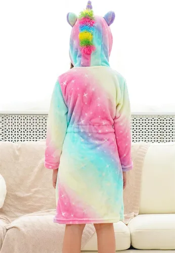 Vista 3 de Doctor Unicorn Bata de baño de forro polar con capucha para niñas pequeñas