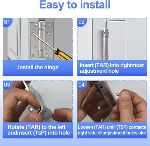 Vista 4 de Paquete de 2 bisagras de puerta de cierre automático de 3 pulgadas, bisagras de puerta con resorte de 3 pulgadas, tensión ajustable para garaje