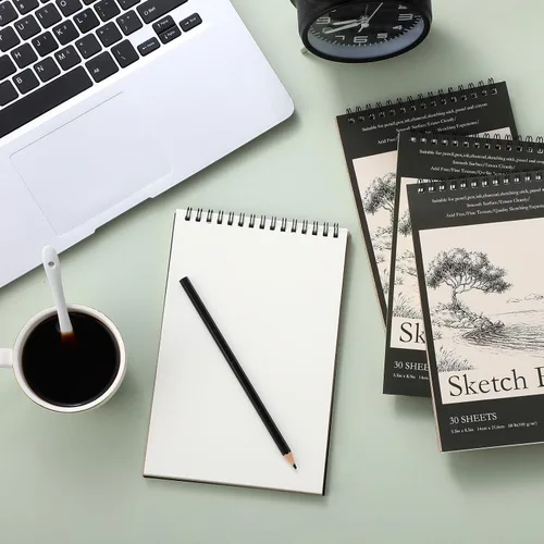 Vista 6 de Jexine 10 cuadernos de bocetos encuadernados en espiral superior de 5.5 x 8.5 pulgadas, 30 hojas cada una (68 libras/100 gsm), bloc de dibujo