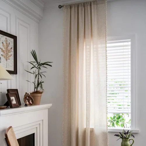 Vista 6 de AMZALI Cortinas texturizadas de lino y algodón con borlas, cortinas semiopacas para ventana, paneles de cortina con bolsillo para barra, cortina