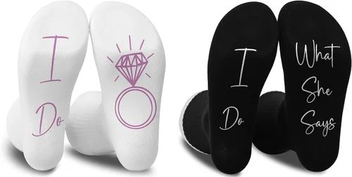 Vista 3 de Engagement Gifts for Couples, Funny Socks, I Do What She Says,Gifts for Newly Engaged Couples.