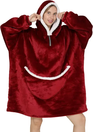 Vista 12 de Manta con capucha, sudadera de gran tamaño para adultos, mujeres y hombres, hecha de franela muy suave y cálida, con bolsillo y mangas
