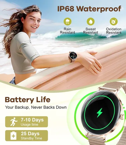 Vista 9 de Relojes inteligentes para mujer con llamadas/respuesta: reloj inteligente AMOLED de 1.43 pulgadas con pantalla táctil para teléfono Android