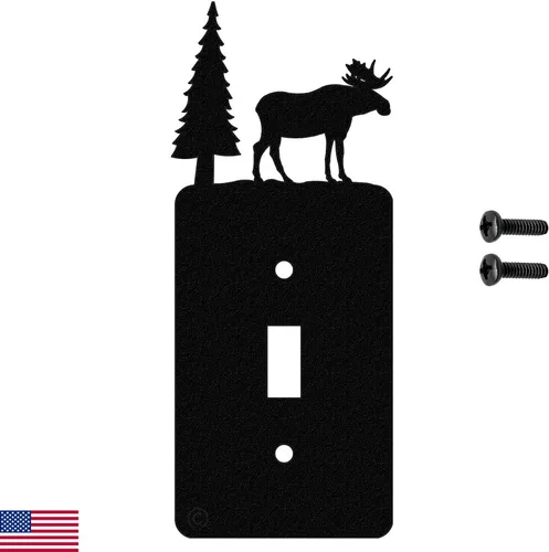 Vista 14 de Moose & Cabin - Placa de pared para interruptor de luz de palanca doble (palanca doble, negro) - Fabricado en Estados Unidos American Steel