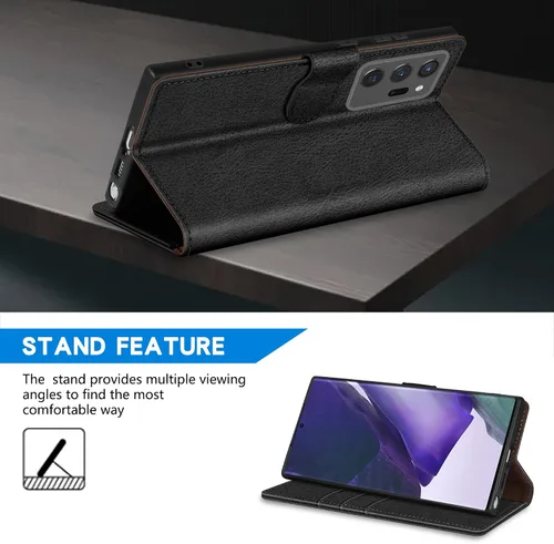 Vista 4 de ZZXX Funda tipo cartera para Samsung Galaxy Note 20 Ultra con bloqueo RFID, ranura para tarjetas, función atril, cierre magnético, funda protectora