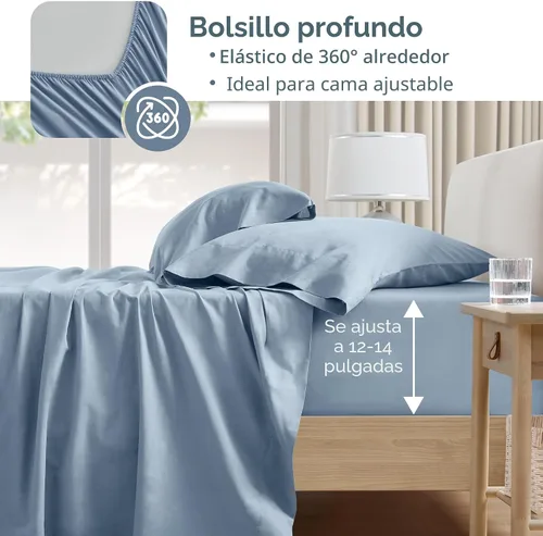 Vista 4 de Comfort Spaces Juego de sábanas 100% algodón transpirable, ligero, suave, con bolsillo elástico de 12 pulgadas que se adapta a colchones de hasta 14