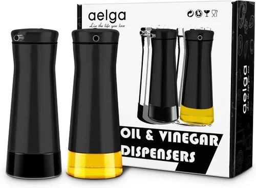 Vista 7 de Aelga Juego de 2 dispensadores de aceite y vinagre negro – Paquete de 2 botellas dispensadoras de aceite para cocina sin goteo, decoración de cocina