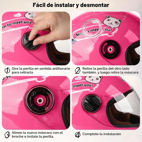 Vista 3 de Casco de motocicleta para niños con diseño de panda y guantes de carreras, certificación DOT