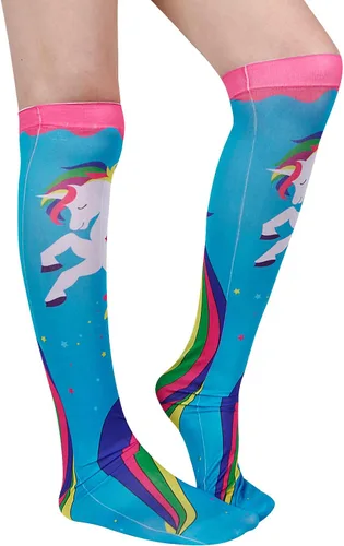 Vista 2 de Benefeet Sox Calcetines largos hasta la rodilla para mujeres y niñas, divertidos, sedosos, ligeros, con estampado 3D, para cosplay, medias locas