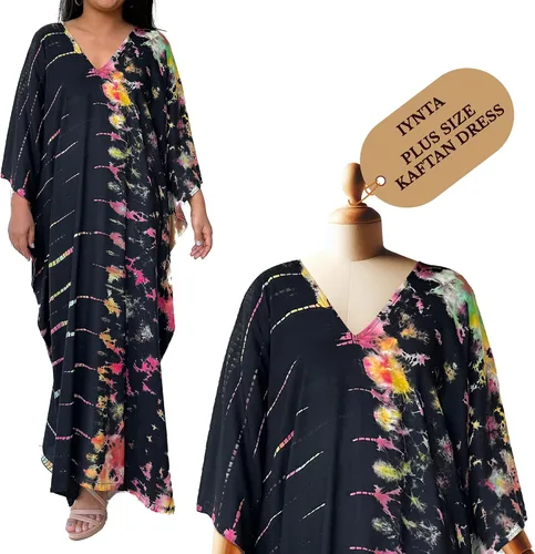 Vista 10 de Vestidos caftán hechos a mano en talla grande para mujer, vestido de gran tamaño teñido anudado, salida de baño para vacaciones y salidas nocturnas