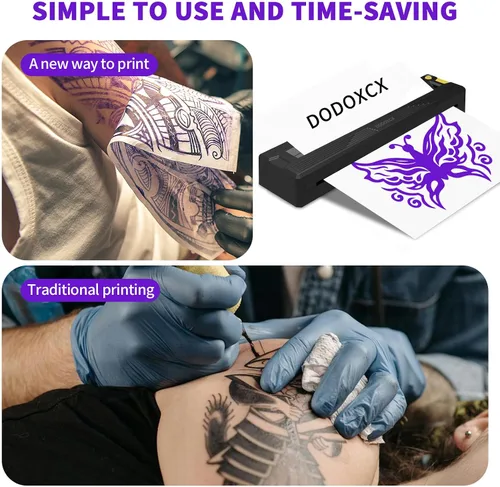 Vista 5 de Impresora de plantillas de tatuajes para principiantes y artistas, con 3 piezas de papel de transferencia de tatuajes, impresora térmica portátil