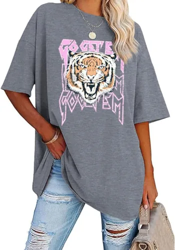 Vista 22 de Aoang Camisetas gráficas de gran tamaño para mujer, cuello redondo, manga corta, blusa