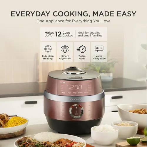 Vista 2 de CUCKOO Arrocera de alta presión de 6 tazas (sin cocinar) / 12 tazas (cocidas) con tecnología de calentamiento por inducción, arrocera versátil