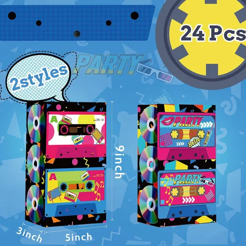 Vista 2 de Zonon 24 bolsas de regalo de radio retro de los años 90, bolsas de regalo temáticas de hip hop, para cumpleaños de los años 90, suministros de dulces
