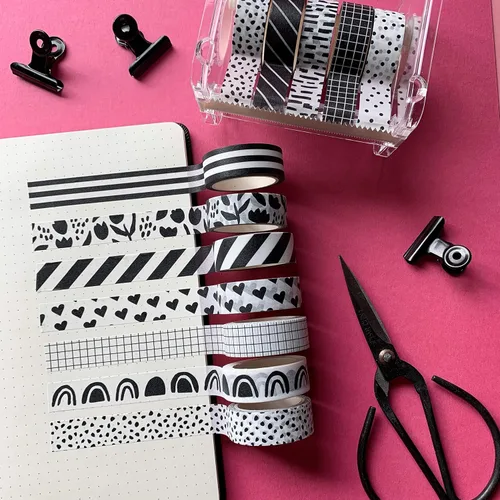 Vista 5 de ZYNSHE - Juego de 12 rollos de cinta adhesiva washi de 15 mm de ancho, linda y decorativa para diario, álbum de recortes, manualidades, bullet
