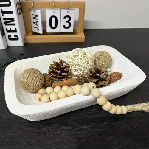 Vista 10 de Cuencos de masa de madera decorativos, cuencos largos rústicos para decoración de pan, bandeja de madera, tallados a mano para decoración de centro