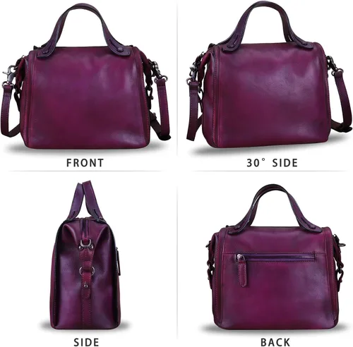 Vista 4 de Bolso bandolera de cuero genuino para mujer, estilo retro, hecho a mano, con asa superior