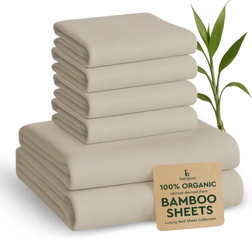 Vista 21 de BAMPURE Juego de sábanas tamaño Queen, 100% viscosa pura derivada de bambú, sábanas súper suaves y refrescantes para personas que duermen con calor