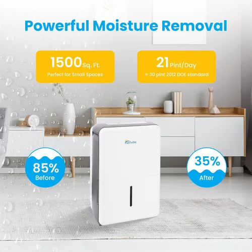 Vista 6 de Senville Deshumidificador de 20 pintas, certificado Energy Star, filtro lavable, ideal para sótanos, dormitorio, sala de estar, Energy Star, filtro