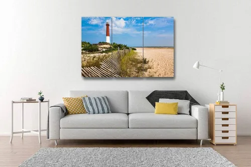 Vista 3 de Barnegat - Faro, arena, playa, valla de dunas, Nueva Jersey, impresión en lienzo, arte de pared, fotografía moderna, decoración del hogar