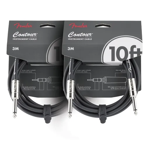 Vista 21 de Fender Cable de instrumentos de lujo de 10 pies, ángulo recto, tweed negro, paquete de 2