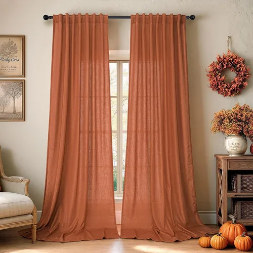 Vista 36 de DANCURTON Cortinas de lino para ventana, cocina moderna, dormitorio, ventanas pequeñas, 2 paneles con bolsillo con pestaña trasera, gruesas