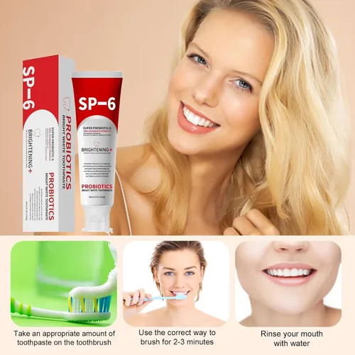 Vista 6 de Pasta de dientes Super Probiotic Sp-6, pasta de dientes Sp-6 Ultra Whitening, fórmula de 6 probióticos para la salud de las encías, sin flúor, sabor