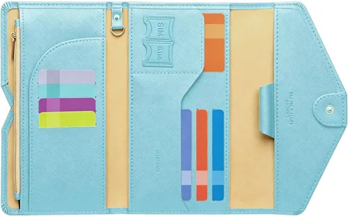 Vista 10 de ZOPPEN Cartera de viaje con bloqueo RFID multiuso (Ver.4) Portatarjetas de pasaporte y vacunación ComboTri-fold Document Organizer Travel #15 Azul