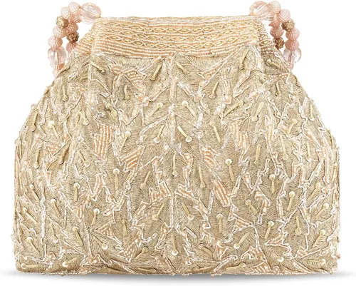 Vista 5 de Aheli Potli - Bolsas de noche para mujer, bolso étnico de novia con cordón (P65C), Oro Rosa