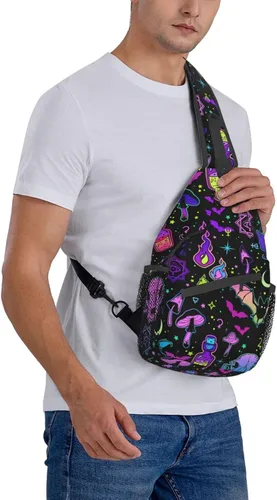 Vista 8 de KMIVQGE Mochila cruzada con diseño de calavera de azúcar para viajes, senderismo, pecho, bolsa de hombro para hombres y mujeres, ciclismo, caminar