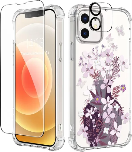 Vista 76 de GVIEWIN - Funda para iPhone 11 con protector de pantalla + protector de lente de cámara, cubierta protectora transparente suave de poliuretano