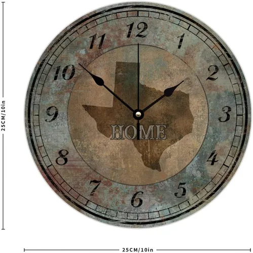 Vista 2 de Home States - Reloj de pared con mapa de Estados Unidos, estilo shabby chic, sin tictac, funciona con pilas, 10 pulgadas, decoración de madera