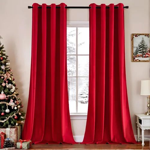 Vista 24 de ANRODUO Cortinas de terciopelo beige de 45 pulgadas de largo, opacas con aislamiento térmico insonorizado, cortinas de privacidad para oscurecer