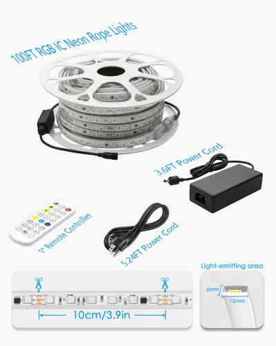 Vista 7 de Tira de luz LED inteligente de 100 pies, RGB IC, 1 rollo de 24 V, tira de luces LED direccionables para exteriores, impermeable, multicolor, luces