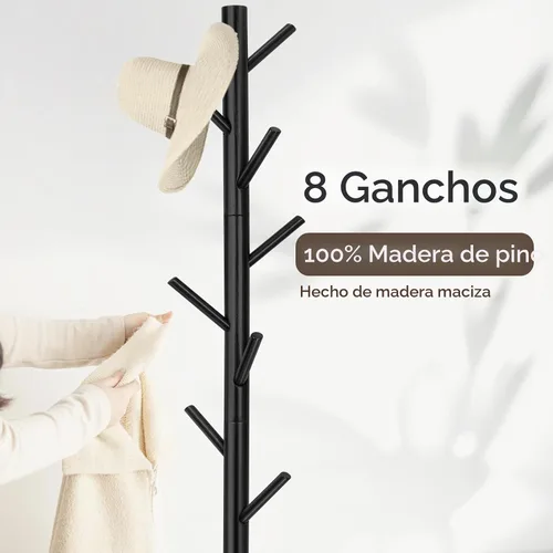 Vista 2 de WANGMUXIA Perchero, Perchero Independiente con 8 Ganchos y 3 Percheros de Árbol de Tamaño Ajustable para Dormitorio, Pasillo, Entrada, Oficina