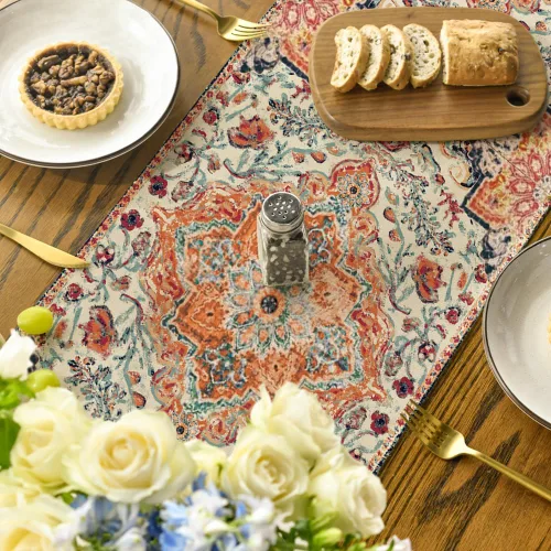 Vista 4 de Artoid Mode Camino de Mesa Estilo Boho Bohemia Naranja, Decoración Mágica de Otoño para Cocina y Comedor de Estilo Rústico y Granja, para Decoración