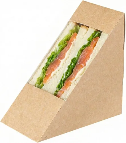 Vista 4 de Restaurantware -Cafe Vision Cajas de papel sándwich de 4.8 x 2.8 pulgadas, 200 cajas medianas de cuña tipo sándwich - con ventana, desechables, Azul