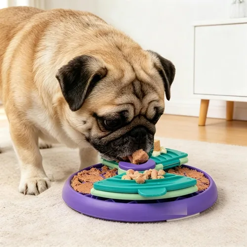 Vista 7 de Slow Feeder Dog Bowl, 2 Levels Rotatable Slow Eating Bowl Lick Mat