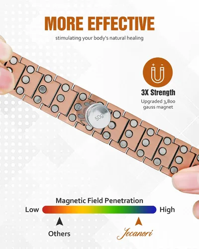 Vista 9 de Pulseras de cobre para hombre, pulseras magnéticas para hombres