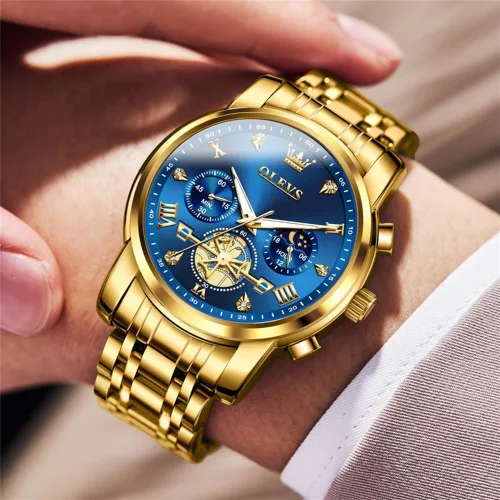 Vista 3 de OLEVS Relojes para hombre de plata, reloj de cronógrafo de acero inoxidable para hombre, reloj analógico de cuarzo de cara grande para hombre