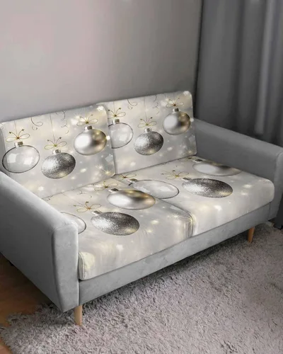 Vista 3 de Fundas de cojín elásticas para sofá con diseño de bolas de Navidad, con parte inferior elástica, fundas protectoras para sofá de invierno