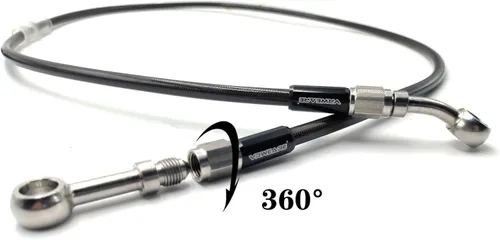 Vista 3 de AN3 M10 Manguera de freno de motocicleta de acero inoxidable trenzado negro Tubo de aceite de línea de freno de motocicleta con ajuste de acero