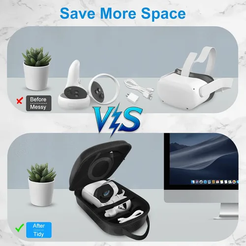 Vista 2 de Linkstyle Funda rígida de transporte compatible con Oculus Quest 2, funda de viaje de realidad virtual para controladores de auriculares
