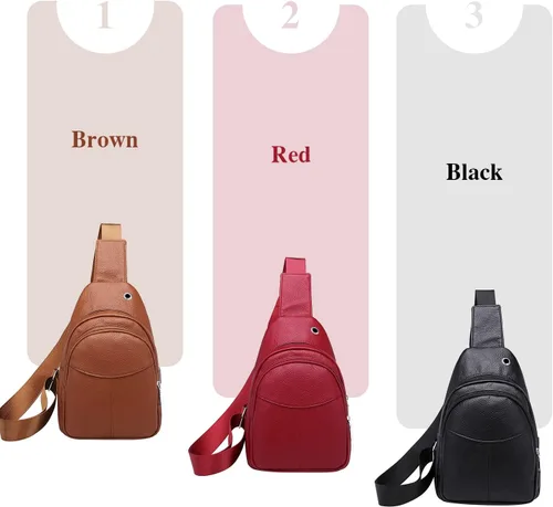 Vista 8 de Bolso cruzado pequeño, riñonera para mujeres y hombres, bolso bandolera de cuero para regalos, rojo (Style3-red), S
