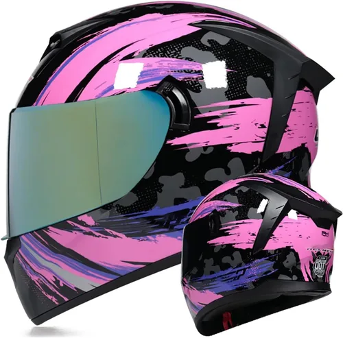 Vista 10 de Cascos de motocicleta de cara completa, casco de motocicleta aprobado por ECE/DOT con viseras dobles, casco de motocicleta de cara completa para J