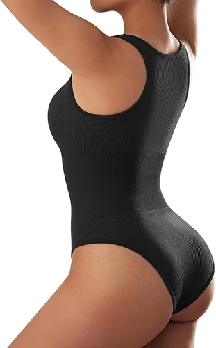 Vista 5 de SUUKSESS Body sin costuras acanalado con cuello de muesca para mujer